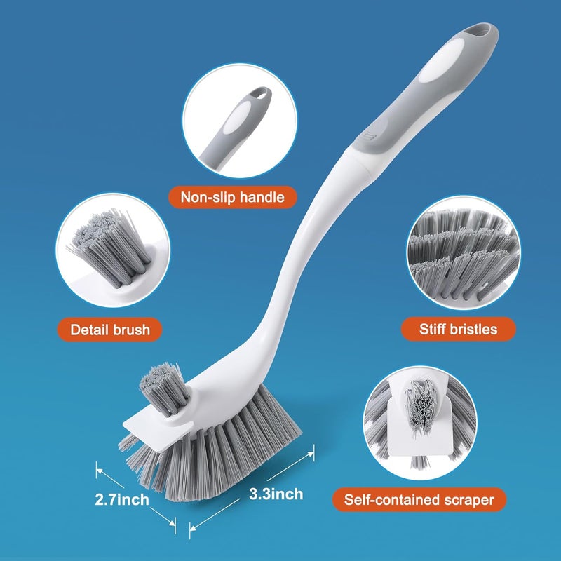 CLEANHOME 4-Pack Heavy-Duty Dish Scrub Brushes with Stiff Non-Scratch Bristles & Long Handle - Multi-Purpose Kitchen Cleaning Brushes for Pots, Pans, Bottles, Deep Cleaning - Image 2